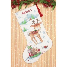 aklow akyoleticaret Beyaz 14 Adet 40 cm Kanaviçe "ren Geyiği ve Kirpi" Kişiselleştirilmiş Noel Çorap Seti, Aida
