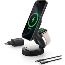aklow akyoleticaret 3’ü 1 Arada Magsafe Uyumlu Qi2 Sertifikalı 15 W Katlanabilir Kablosuz Şarj Istasyonu, iPhone 17, Apple Watch ve Airpods Için, 36 W Adaptörlü, Siyah