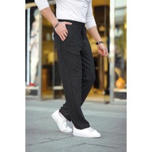 Tarz Yeri Erkek Cizgili Dokuma Krep Jogger Buggy Pantalon Rahat Kalıp - Siyah