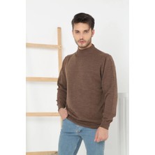 Tarz Yeri Erkek Yarım Balıkçı Yaka Triko Kazak - Kahve