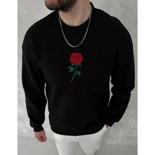 Tarz Yeri Erkek 3 Iplik Pamuklu Bisiklet Yaka Ön ve Arka Baskılı Sweatshirt - Siyah
