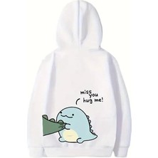 Tarz Yeri Sevgililer Günü Baskılı Oversize Kapüşonlu Sweatshirt Hoodie - Beyaz
