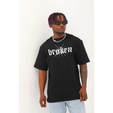 Tarz Yeri Erkek Baskılı T-Shirt Kısa Kol Bisiklet Yaka Regular Fit Rahat Kalıp Günlük Tişört - Siyah