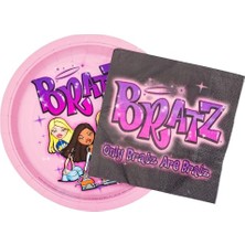 aklow akyoleticaret Bratz Dolls 32 Parça Mor Kağıt Peçete ve Tabak Parti Paketi Yasmin, Sasha, Jade ve Cloe