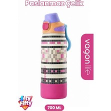 aklow akyoleticaret 700 ml Tek Kapak Çift Kullanım Pipetli Rahat Içim Kulplu Paslanmaz Çelik Termos FFVGN1112-700 ml Mor