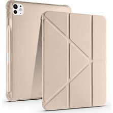 aklow akyoleticaret Kılıf, Apple ile Uyumlu iPad Pro 11 2024 Tri Folding Kalem Bölmeli Standlı Kılıf Gold