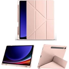 aklow akyoleticaret Galaxy Tab S9 ve S9 Fe Uyumlu SM-X710/SM-X510 Pembe Kalem Bölmeli Yumuşak Kapak