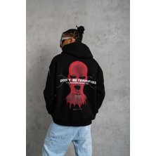 Tarz Yeri Erkek Kapüşonlu Kanguru Cepli Sweatshirt 3 Iplik Pamuklu Baskılı Hoodie - Siyah