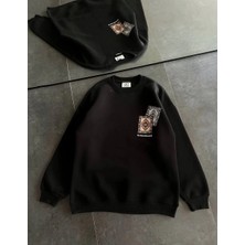 Tarz Yeri Kadın Bisiklet Yaka Kilim Halı Baskılı 3 Iplik Pamuklu Sweatshirt - Siyah