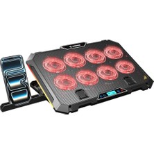 aklow akyoleticaret S51 Icevolt Siyah Rgb Işıklı 8 Fanlı LCD Göstergeli 16 Kadar Yükselebilen Notebook Soğutucu