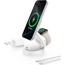aklow akyoleticaret Magsafe Uyumlu Şarj Cihazı, 3'ü 1 Arada Dönüştürülebilir Kablosuz Şarj Istasyonu, iPhone 17, Apple Watch, Airpods Için Qi2 Sertifikalı 15 W Şarj, Kaymaz Tabanlı, 36 W Adaptör Dahil, Beyaz