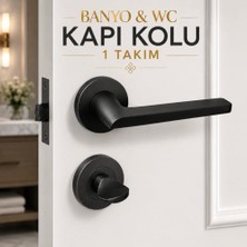 aklow akyoleticaret (1 Takım) Hira Hayal Mat Siyah Yuvarlak Rozetli Banyo Wc Tuvalet Kapı Kolu Sağa ve Sola Uygun