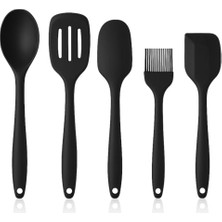 aklow akyoleticaret 5'li Silikon Mutfak Seti: Kaşık, Kepçe, Spatula ve Yağ Fırçası, Renkli Pişirme Seti, Isıya Dayanıklı