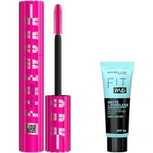 aklow akyoleticaret Lash Sensational Firework Maskara ve Mini Fit Me Matte - Poreless Matlaştırıcı Makyaj Bazı Makyaj Seti