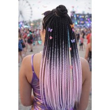 aklow akyoleticaret Braided Hair Extension Ponytail Holder Black To Pink Ombre; Synthetic Festival Braid Hair Tie, Clip On Rasta Style Hair Accessory For Women