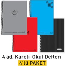 aklow akyoleticaret A4 Okul Defteri 144 Sayfa, 72 Yaprak, Spiralli, 4'lü Paket, Kareli