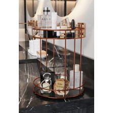 aklow akyoleticaret Banyo Kozmetik ve Takı Düzenleyici, 2 Katlı Sunum Tepsisi, Rose Gold
