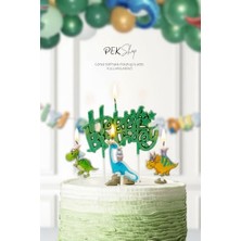 aklow akyoleticaret Dinozor Temalı Happy Birthday ve Ayıcık Temalı Doğum Günü Pasta Mum Seti, 3'lü