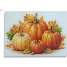 aklow akyoleticaret Kesme Tahtası; Isıya Dayanıklı Temperli Cam, Sonbahar Balkabağı Desenli, Hijyenik Mutfak Tezgah Koruyucu ve Sunum Tablası, 25X35 cm