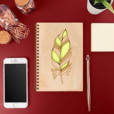 aklow akyoleticaret Tüy Kalem Tasarımlı Ahşap Kapaklı Defter 48 Yaprak