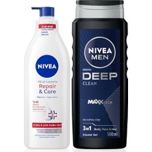 aklow akyoleticaret Erkek Deep Dimension Duş Jeli 500 ml ve Repair&care Nemlendirici Vücut Losyonu 400 Ml, Kuru Cilt