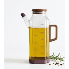 aklow akyoleticaret Akasya Ahşap Detaylı Borosilikat Cam Yağlık ve Sirkelik 1000 Ml, Ölçülü ve Damlatmaz Mutfak Gereci