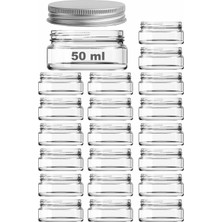 Şanal 50 ml Kapaklı Kozmetik Kavanozu 50 cc Şeffaf Cam Krem Kavanoz (20 Adet, Metal Gümüş Kapak)