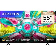 aklow akyoleticaret 55U75A 55 Inç Smart Tv 4K QLED Renkli Quantum Crystal Hdr 10+ Gaming Google Tv, 144Hz Doğal Yenileme Hızı, Dolby Vision Atmos, Dts Virtual X, Memc, Game Master (2026 Modeli) [enerji Sınıfı F]