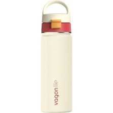 aklow akyoleticaret Kapak, Vagonlife Paslanmaz Çelik Su Matarası - 550 ml Tek Çift Kullanım Taşıma Kulplu Termos (Ekru)