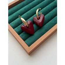 Busradan Design Kemik Kalp Detay Gold Halka Sallanır Küpe