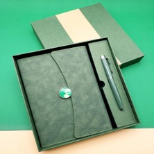 Alvenda Home Özel Kutulu Deri Defter ve Roller Kalem Seti Yeşil