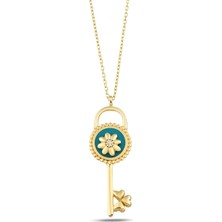 Debora Jewelry 14 Ayar Altın Çiçekli Mineli Kilit Kolye