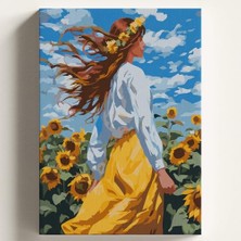 aklow akyoleticaret Sayılarla Boyama Tuval Hobi Seti Ayçiçeği Tarlası Temalı Fırça ve Boya Dahil Set (Çıtalı) 40X50 cm Kendin Yap Sayılarla Tuval Boya Kiti (Kasnaklı)