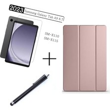 aklow akyoleticaret Samsung Galaxy Tab A9 8.7 Inç SM-X110 ile Uyumlu Standlı Kapak, Ekran Koruyucu ve Kalem, 3'lü Set, Pembe 1
