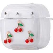 aklow akyoleticaret Airpods 4 Uyumlu Kiraz Desenli Airbag 44 Simli Şeffaf Kutup Kılıf