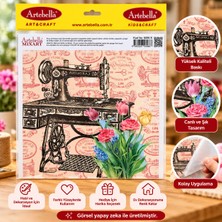 Artebella Mixart Transfer Dekupaj Kağıdı 6066 K – Vintage Dikiş Makinesi ve Çiçek Desenli Hobi Dekorasyon Transferi