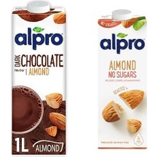 aklow akyoleticaret Badem Bitter Çikolata Içeceği 1l ve Alpro Şekersiz Badem Bitki Bazlı Içecek 1 L