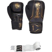 aklow akyoleticaret Legacy Kick Boks Eldiveni Bokseldiveni Muay Thai Beyaz Bandajlı 2'li Set Siyah 14 Oz