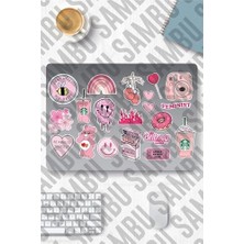 aklow akyoleticaret Pink Aesthetic Temalı Sticker Etiket Seti 3 - Pembe Sticker - Laptop Notebook Telefon