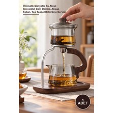 Yenilig 1 Adet Manyetik Demlik Seti – Otomatik Manyetik Su Akışlı Borosiklat Cam Demlik, Ahşap Taban, Tea Teapot Bitki Çayı Servisi