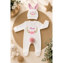 Perfect Mega Store Kişiye Özel Kız Bebek Tulum ve Bere – Pembe Gül ve Fiyonk Temalı Isimli Bebek Tulumu