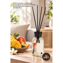 Yenilig 10 Adet Fruit Cascade Bambu Çubuklu Oda Kokusu – 110 ml Cam Şişe 4 Çubuklu Eşit Yayılım Mango Ananas Şeftali Vanilya Reed Diffuser Room Fragrance
