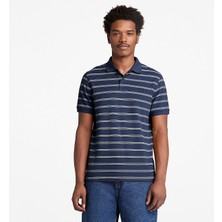 Timberland Millers River 4 Rows Stripes Short Sleev Erkek Mavi Tshirt TB0A5MJRACB1