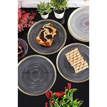 aklow akyoleticaret Marsilya Cam Pasta-Kek-Tatlı Tabağı 6'lı Şeffaf/kenarları Altın Yaldızlı-21 cm