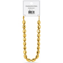 Bilfa Kadın Gold Paslanmaz Çelik Pinterest Oval Baklalı Şık Kolye