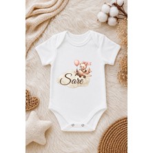 Perfect Mega Store Kız Bebek Kişiye Özel Isimli Zıbın – Uçaklı Sevimli Ayıcık ve Balon Desenli Bebek Body