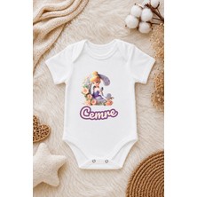 Perfect Mega Store Kız Bebek Kişiye Özel Isimli Zıbın – Prenses ve Çiçek Temalı Harf Baskılı Kısa Kollu Bebek Body