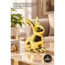 Yenilig 5 Adet Tavşan Biblo – Orta Boy Seramik Dekoratif Obje, Yatan Tavşan Figür, Parlak Gold Kaplama, Ev ve Ofis Dekoru, Bunny Figurine