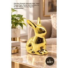 Yenilig 1 Adet Tavşan Biblo – Orta Boy Seramik Dekoratif Obje, Yatan Tavşan Figür, Parlak Gold Kaplama, Ev ve Ofis Dekoru, Bunny Figurine