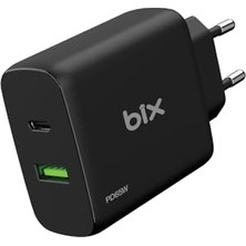 aklow akyoleticaret BX2P65G Gan Pd 65W Type-C ve Usb-A Qc 18W Çift Portlu Akım Korumalı Hızlı Şarj Cihazı, Siyah